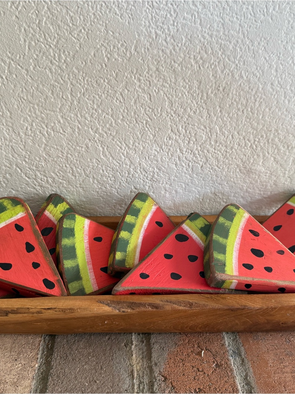 Handpainted Watermelon Slice Decorative Accents - Red and Green